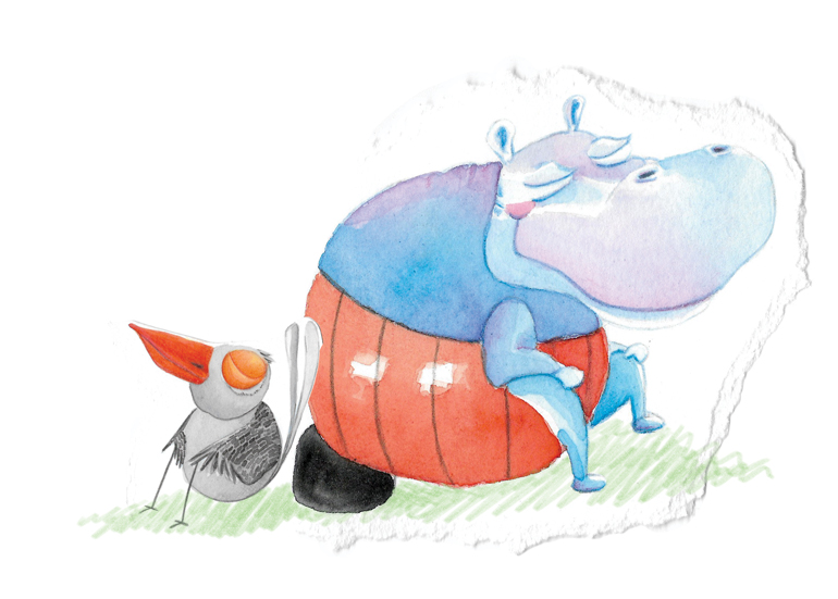 Children book illustration "The Hippopotamus and the flower"