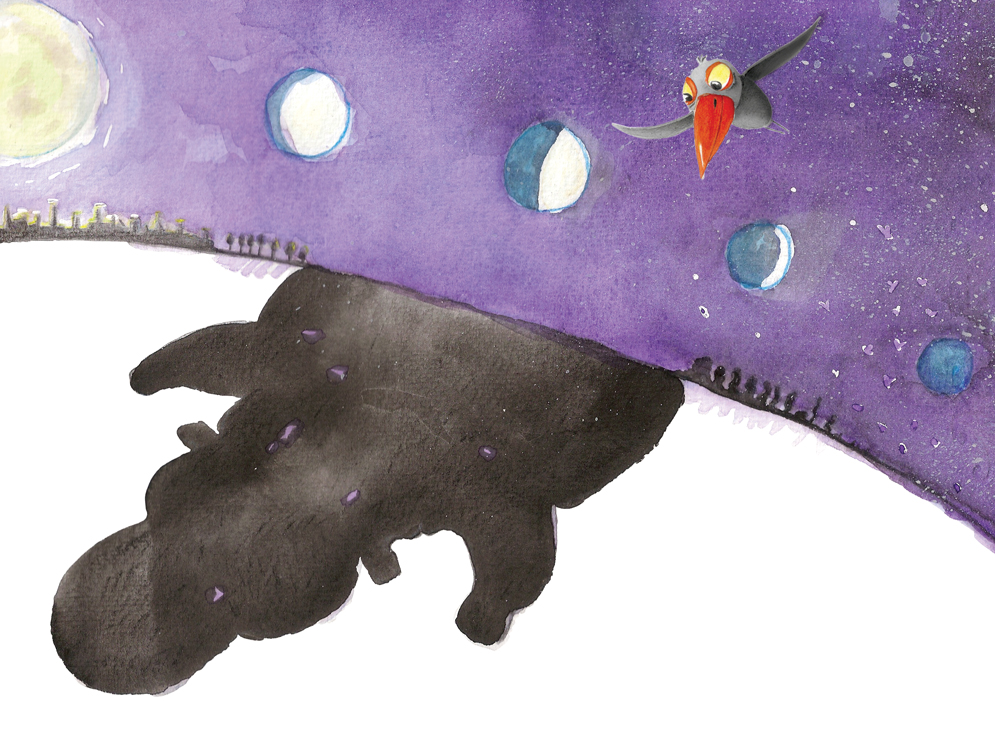 Children book illustration "The Hippopotamus and the flower"