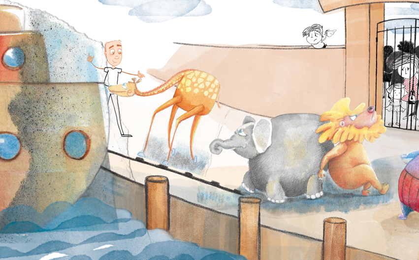 Children book illustration "The Hippopotamus and the flower"