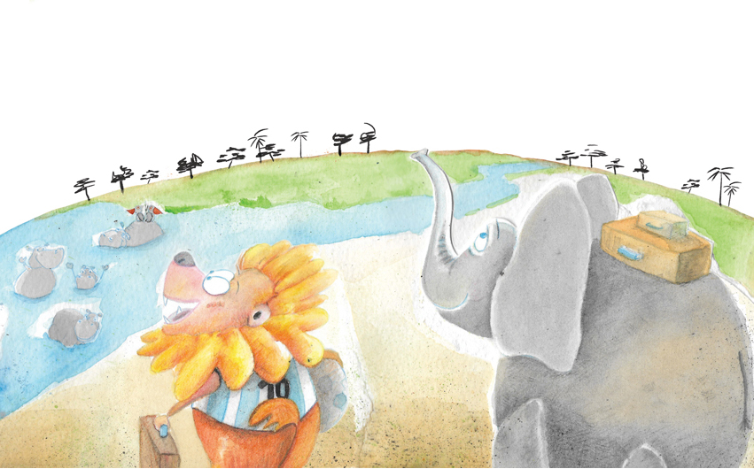 Children book illustration "The Hippopotamus and the flower"